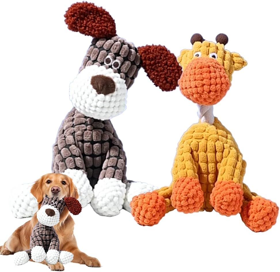 Durable Plush Dog Toy for Strong Chewers with Squeaker for Puppies and Adult Dogs Brown