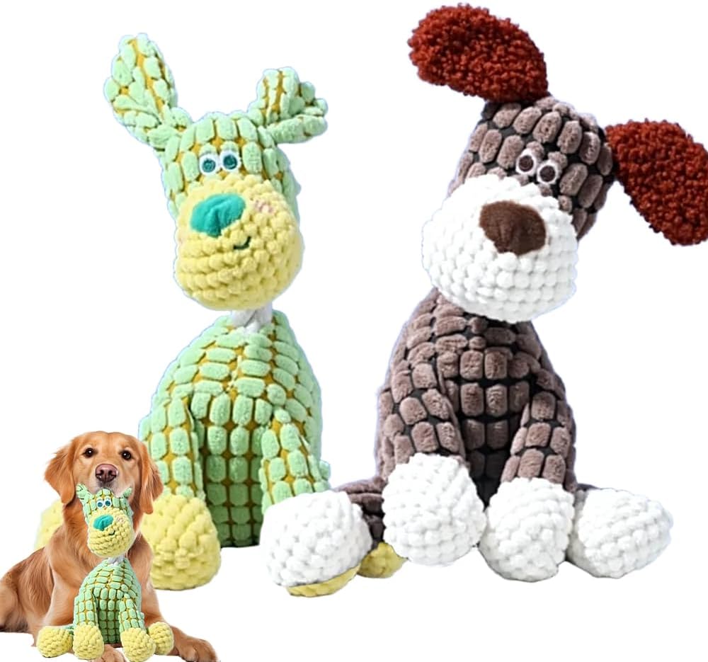 Durable Plush Dog Toy for Strong Chewers with Squeaker for Puppies and Adult Dogs Brown