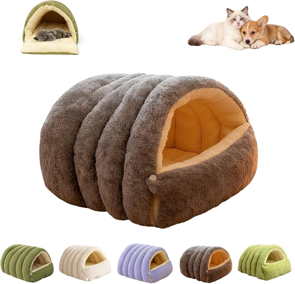 Cozy Hooded Cat Cave Bed – Warm Plush Enclosed Pet Bed for Indoor Cats & Small Dogs