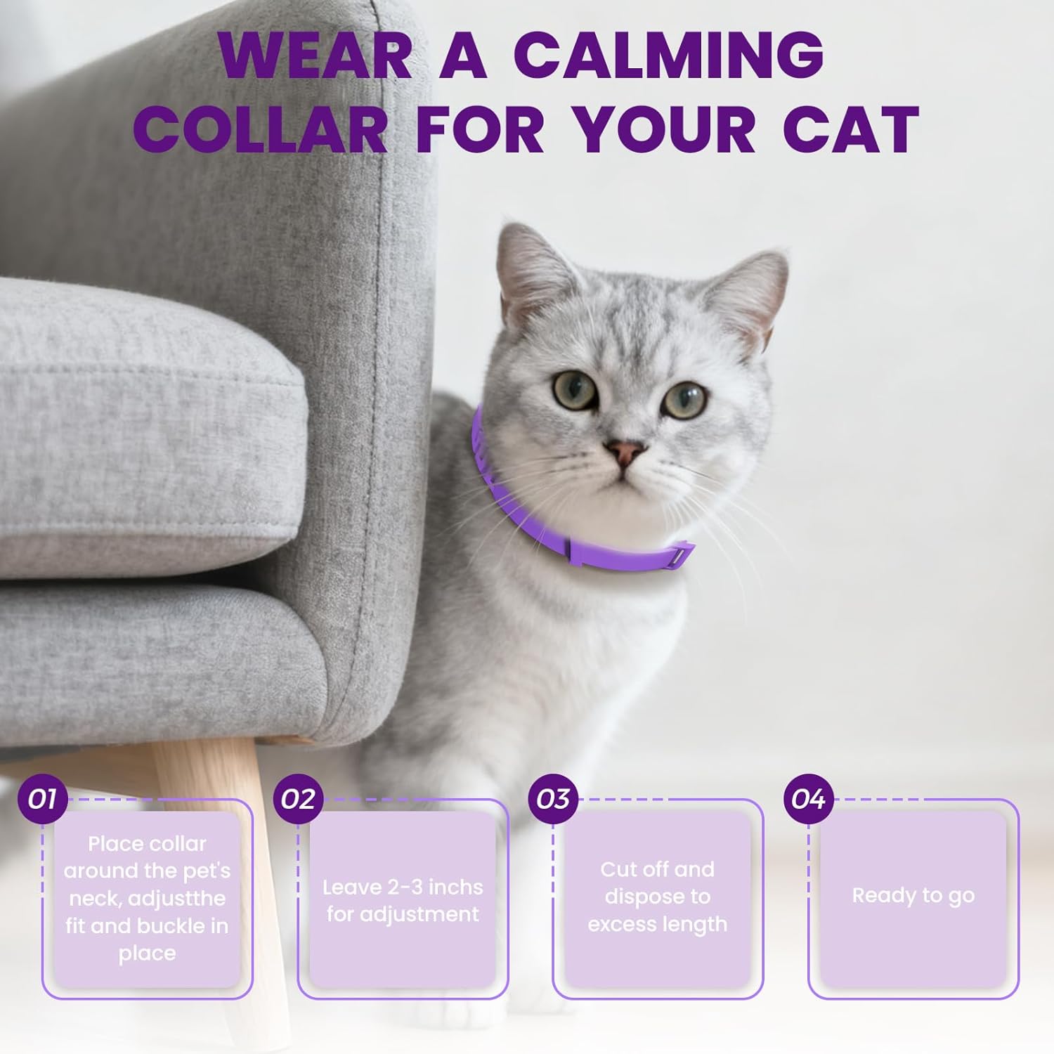 Calming Pheromone Collar for Cats (4-Pack) – Long-Lasting Comfort