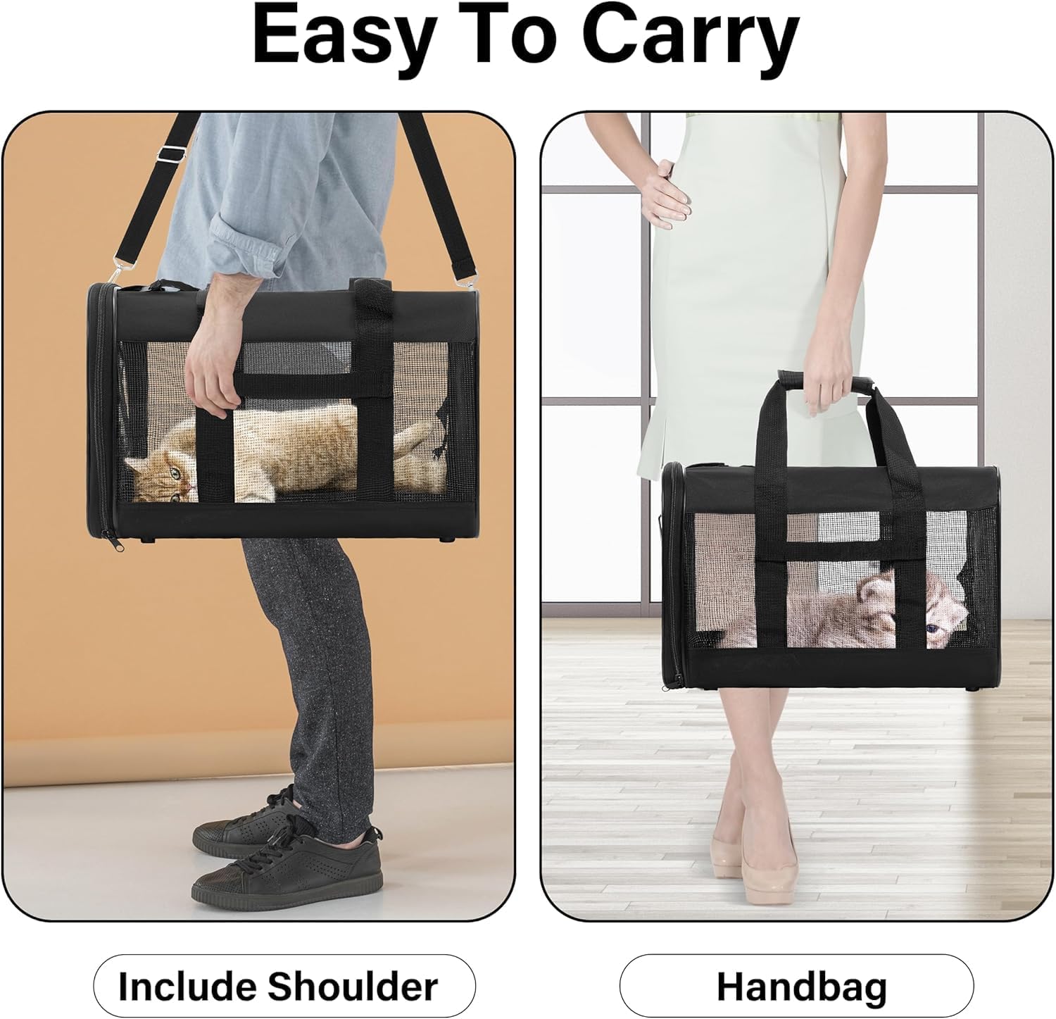 Soft-Sided Pet Travel Carrier for Cats & Small Dogs Collapsible & Durable · 17" x 12" x 12" · Up to 17 lbs · Black