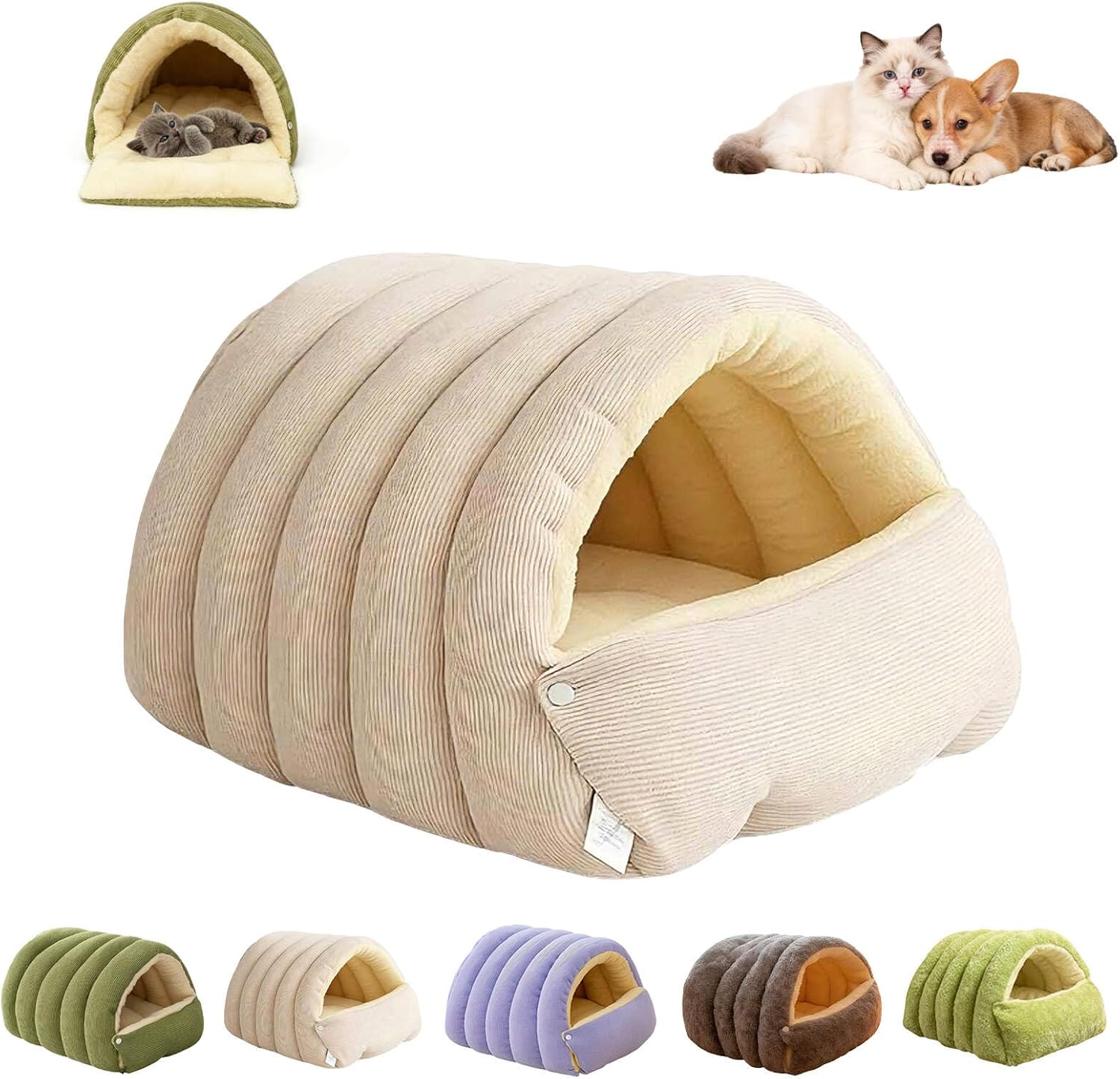 Cozy Hooded Cat Cave Bed – Warm Plush Enclosed Pet Bed for Indoor Cats & Small Dogs