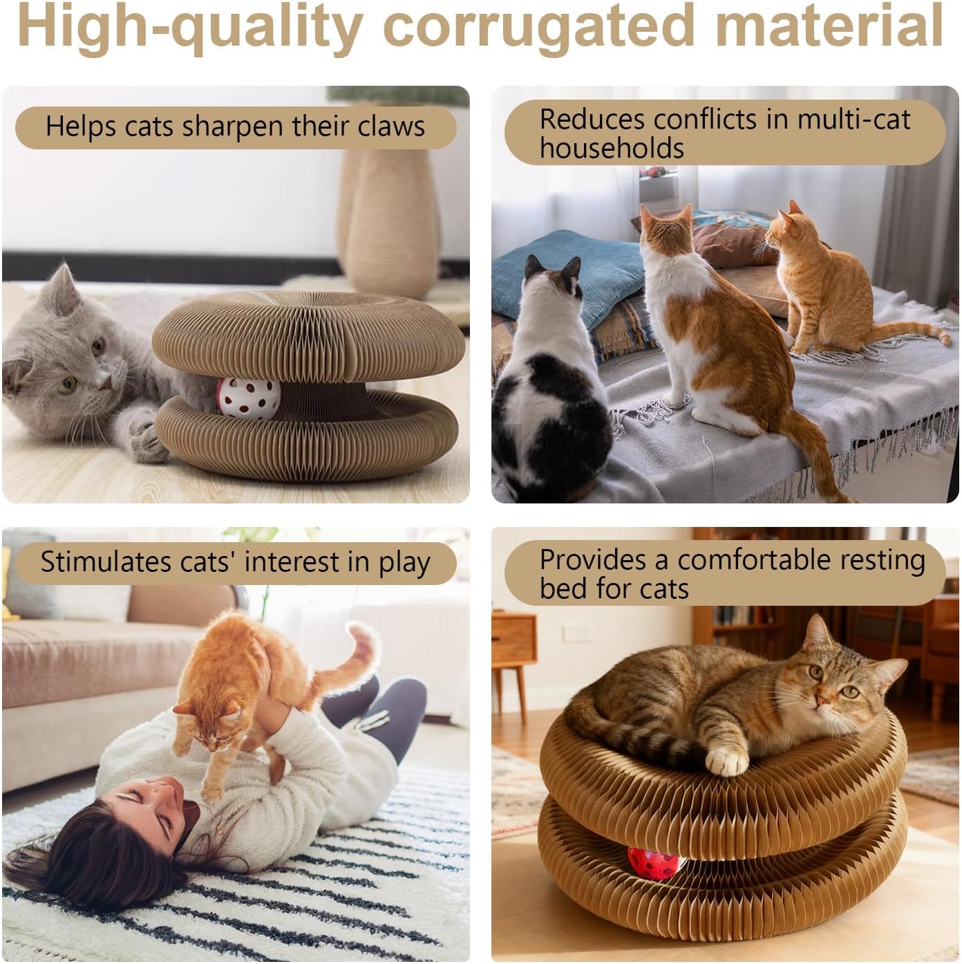 Foldable Cardboard Cat Scratcher Toy for Indoor Cats, Interactive Magic Organ Scratch Board for Play, Scratching & Boredom Relief