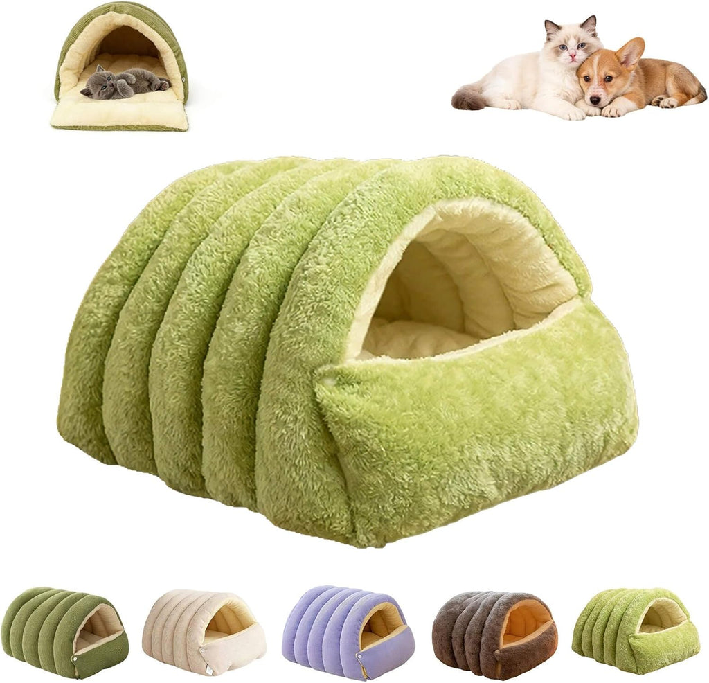 Cozy Hooded Cat Cave Bed – Warm Plush Enclosed Pet Bed for Indoor Cats & Small Dogs